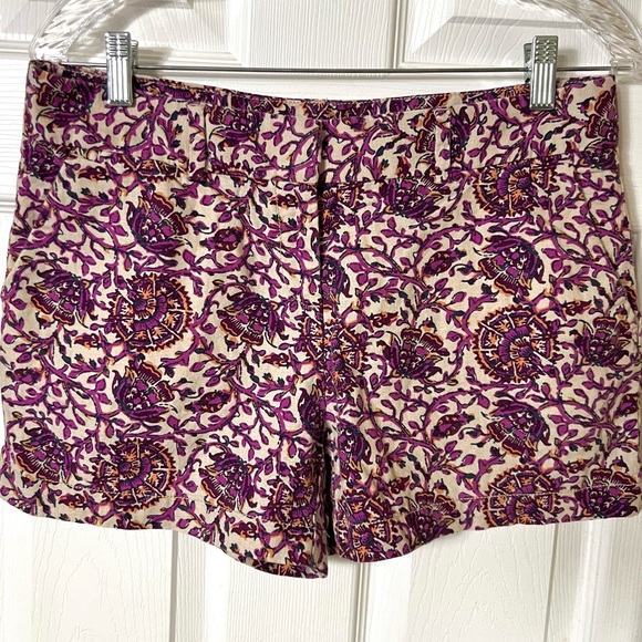 Ann Taylor LOFT Shorts Linen Blend Purple/Cream/Orange Mid Rise Size 4(Small) - Picture 1 of 3